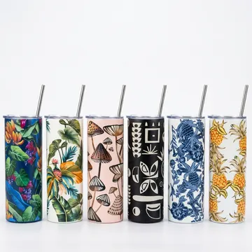 Copo Térmico com Canudo Estampado 700ml Duplo Isolamento 